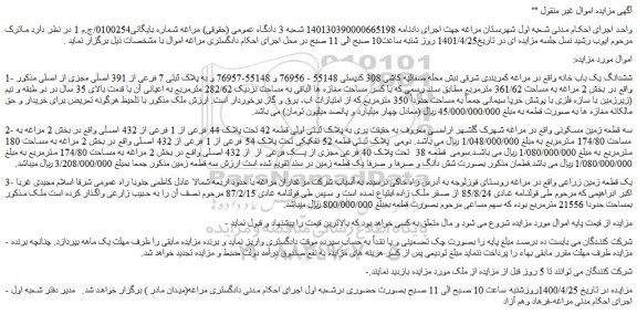 مزایده سه قطعه زمین مسکونی