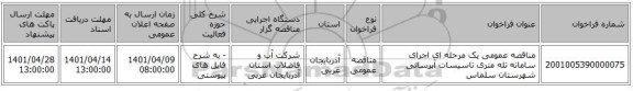 مناقصه، مناقصه عمومی یک مرحله ای اجرای سامانه تله متری تاسیسات آبرسانی شهرستان سلماس