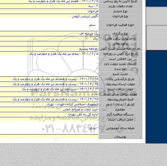مناقصه, خرید ادوات و مصالح خطی