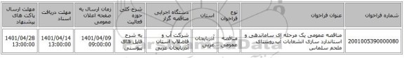 مناقصه، مناقصه عمومی یک مرحله ای ساماندهی و استاندارد سازی انشعابات آب روستای ملحم سلماس