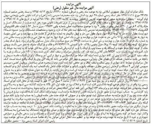 مزایده، مزایده ششدانگ اصل و مازاد پلاک 6 فرعی از 8430 اصلی 