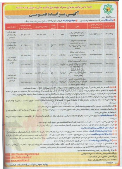 مزایده سیمان مخلوط کن میکسر اسقاط با وضع موجود ...
