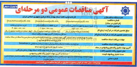 مناقصه خرید سرور و تجهیزات جانبی شبکه داخلی  و ...