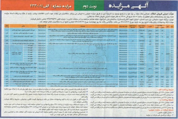 مزایده تعدادی ملک مازاد بر نیاز نوبت دوم