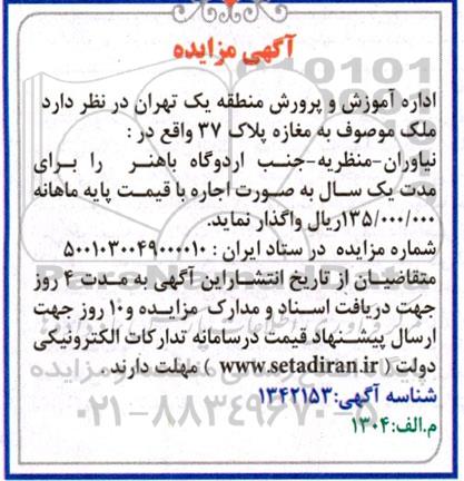 مزایده ملک موصوف به مغازه 
