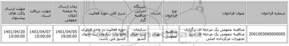 مناقصه، مناقصه عمومی یک مرحله ای برگزاری مناقصه عمومی یک مرحله ای خرید تجهیزات مرکزداده اصلی