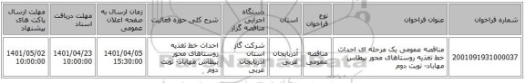 مناقصه، مناقصه عمومی یک مرحله ای احداث خط تغذیه روستاهای محور بیطاس مهاباد- نوبت دوم