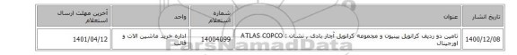 تامین دو ردیف کرانویل پینیون و مجموعه کرانویل آچار بادی , نشان : ATLAS COPCO اورجینال
