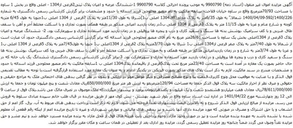 آگهی مزایده ششدانگ عرصه و اعیان پلاک ثبتی2فرعی از1304 - اصلی