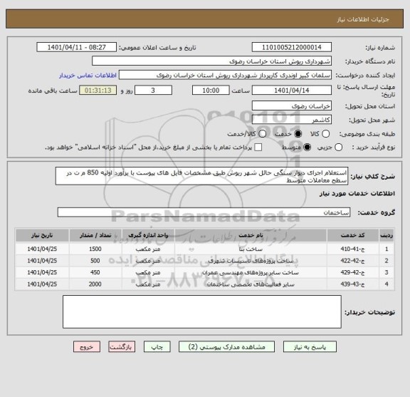 استعلام استعلام اجرای دیوار سنگی حائل شهر ریوش طبق مشخصات فایل های پیوست با برآورد اولیه 850 م ت در سطح معاملات متوسط