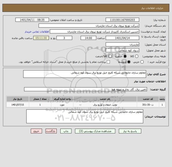استعلام مقاوم سازی جابجایی شبکه کلیج خیل توزیع برق سواد کوه شمالی