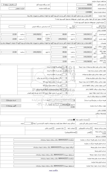 مزایده ،  اقلام مازاد بر نیاز شامل: گروه یک: ضایعات آهن و چدن فرسوده گروه دو: اموال اسقاطی و تجهیزات بلااستفاده فرسوده گروه 3: ض