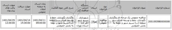 مناقصه، مناقصه عمومی یک مرحله ای واگذاری نگهداری، حفظ و توسعه فضای سبز منطقه (ب) نسیم شهر و حومه به بخش خصوصی