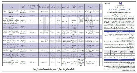 مزایده فروش املاک - نوبت دوم