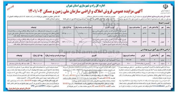 مزایده فروش املاک و اراضی - نوبت دوم