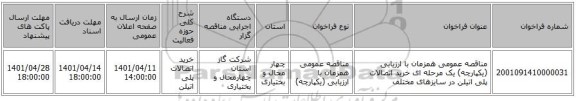 مناقصه، مناقصه عمومی همزمان با ارزیابی (یکپارچه) یک مرحله ای خرید اتصالات پلی اتیلن در سایزهای مختلف