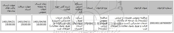 مناقصه، مناقصه عمومی همزمان با ارزیابی (یکپارچه) یک مرحله ای وگذاری خدمات مشترکین (تست و بازرسی، قرائت و توزیع، وصول مطالبات) امورهای غرب