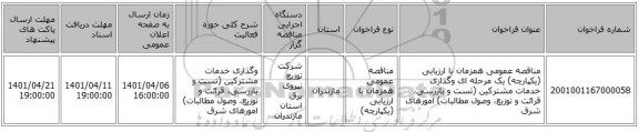 مناقصه، مناقصه عمومی همزمان با ارزیابی (یکپارچه) یک مرحله ای وگذاری خدمات مشترکین (تست و بازرسی، قرائت و توزیع، وصول مطالبات) امورهای شرق