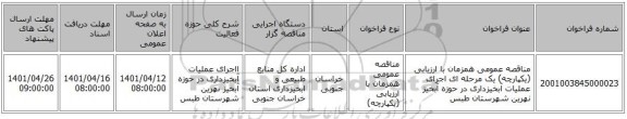 مناقصه، مناقصه عمومی همزمان با ارزیابی (یکپارچه) یک مرحله ای اجرای عملیات آبخیزداری در حوزه آبخیز نهرین شهرستان طبس