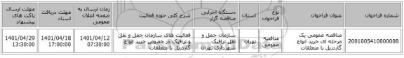 مناقصه، مناقصه عمومی یک مرحله ای خرید انواع گاردریل با متعلقات