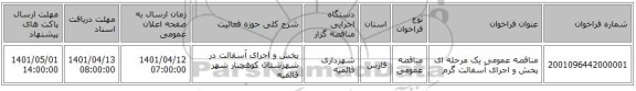 مناقصه، مناقصه عمومی یک مرحله ای پخش و اجرای آسفالت گرم