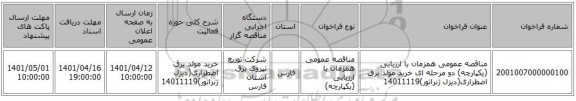 مناقصه، مناقصه عمومی همزمان با ارزیابی (یکپارچه) دو مرحله ای خرید مولد برق اضطراری(دیزل ژنراتور)14011119