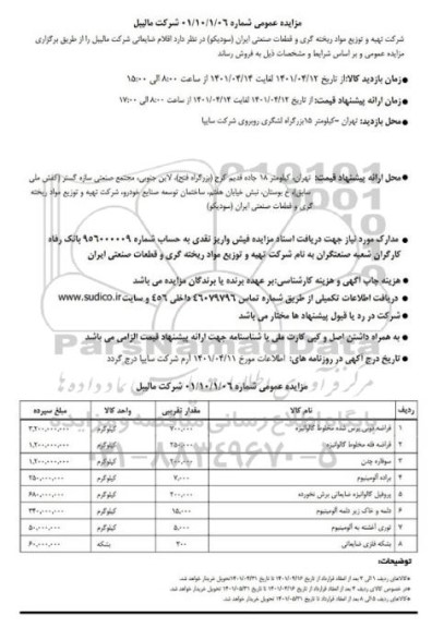 مزایده فروش اقلام ضایعاتی