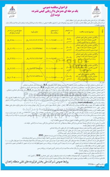 مناقصه واگذاری حجمی زمانی امور خدماتی اداری و عملیات انبار نفت