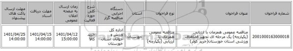مناقصه، مناقصه عمومی همزمان با ارزیابی (یکپارچه) یک مرحله ای تجهیز فضاهای ورزشی استان خوزستان(خرید کولر)