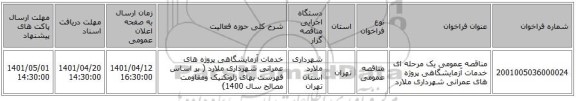 مناقصه، مناقصه عمومی یک مرحله ای  خدمات آزمایشگاهی پروژه های عمرانی شهرداری ملارد