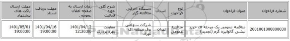 مناقصه، مناقصه عمومی یک مرحله ای خرید نبشی گالوانیزه گرم (تجدید)
