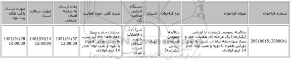 مناقصه، مناقصه عمومی همزمان با ارزیابی (یکپارچه) یک مرحله ای عملیات حفر و پمپاژ چهارحلقه چاه آب شرب  به روش دورانی همراه با تهیه و نصب لوله جدار 14 اینچ فولادی