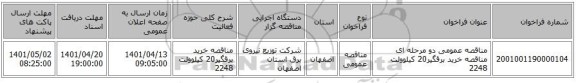 مناقصه، مناقصه عمومی دو مرحله ای مناقصه خرید برقگیر20 کیلوولت 2248