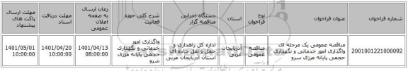 مناقصه، مناقصه عمومی یک مرحله ای واگذاری امور خدماتی و نگهداری حجمی پایانه مرزی سرو ‏‏‏‏