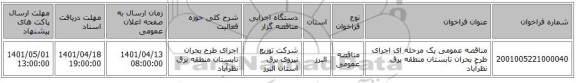 مناقصه، مناقصه عمومی یک مرحله ای اجرای طرح بحران تابستان منطقه برق نظرآباد