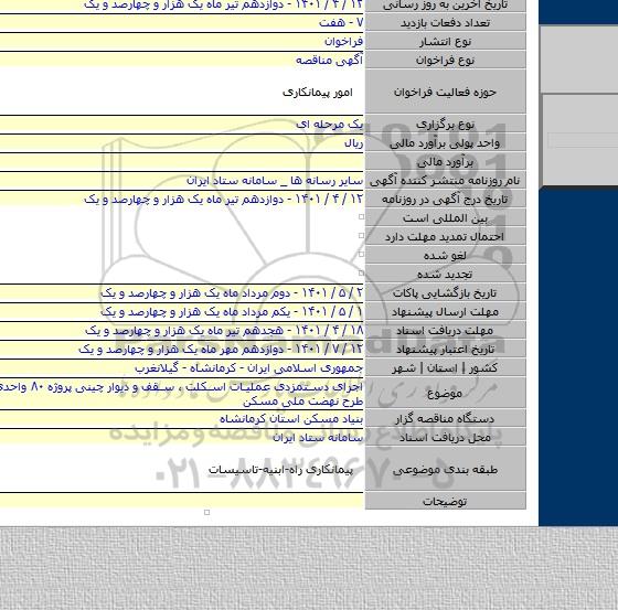 مناقصه, اجرای دستمزدی عملیات اسکلت ، سقف و دیوار چینی پروژه ۸۰ واحدی گیلانغرب طرح نهضت ملی مسکن