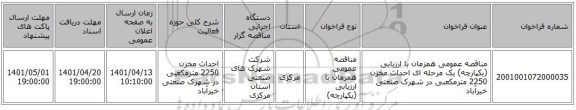 مناقصه، مناقصه عمومی همزمان با ارزیابی (یکپارچه) یک مرحله ای احداث مخزن 2250 مترمکعبی در شهرک صنعتی خیرآباد
