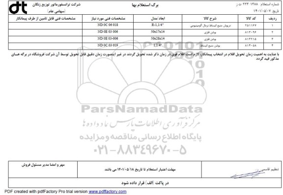 استعلام درپوش منبع انبساط نرمال آلومینیومی....