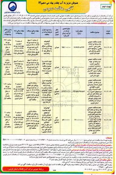 مناقصه احداث مخزن بتنی 500 متر مکعبی و حوضچه کنتور حجمی و ...