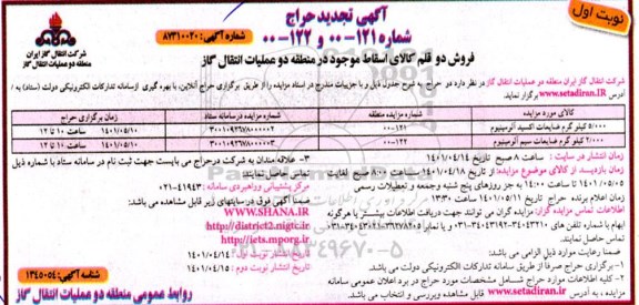 مزایده ضایعات اکسید آلومینیوم