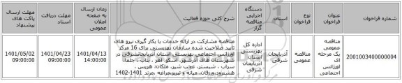 مناقصه، مناقصه عمومی یک مرحله ای اورژانس اجتماعی