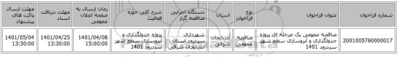 مناقصه، مناقصه عمومی یک مرحله ای پروژه جدولگذاری و آبروسازی سطح شهر سردرود 1401