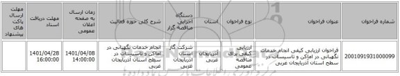 مناقصه، فراخوان ارزیابی کیفی انجام خدمات نگهبانی در اماکن و تاسیسات در سطح استان آذربایجان غربی