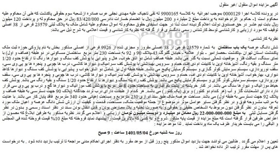 مزایده شش دانگ عرصه یک باب ساختمان