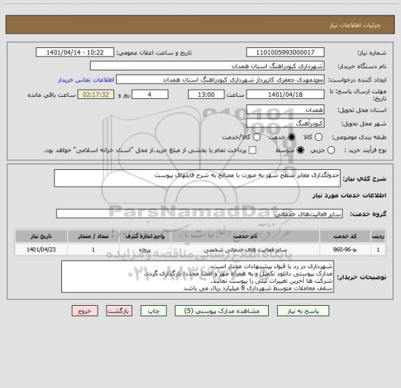 استعلام جدولگذاری معابر سطح شهر به صورت با مصالح به شرح فایلهای پیوست
