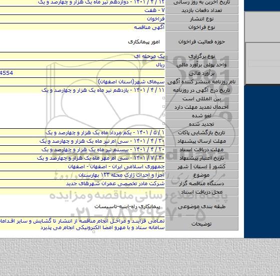 مناقصه, اجرا و احداث ژارک محله ۱۲۳  بهارستان