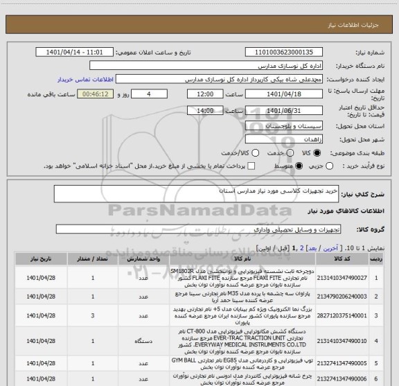 استعلام خرید تجهیزات کلاسی مورد نیاز مدارس استان