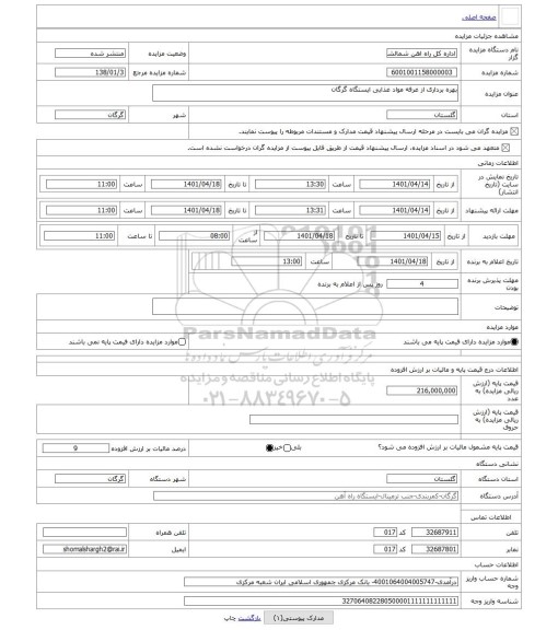 مزایده ، بهره برداری از غرفه مواد غذایی ایستگاه گرگان