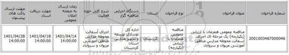 مناقصه، مناقصه عمومی همزمان با ارزیابی (یکپارچه) یک مرحله ای اجرای آسفالت محوطه مدارس مناطق آموزشی مریوان و سروآباد