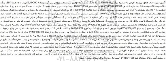 آگهی مزایده سه دانگ یکدستگاه اتومبیل سیستم سوزوکی تیپ گرندویتارا